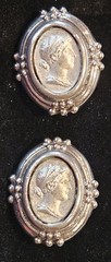 Vintage Linda Levinson Signed Cameo Clip Oval Silver Earrings Runway Couture