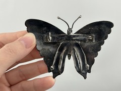 BIG Vtg Sterling Silver Butterfly Brooch Mexico Turquoise Stones 3.25″ Insect