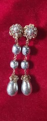 MIRIAM HASKELL 50’S SIGN 2PC S-GREY BAROQUE PEARL ICE CLEAR MONTÉE BRASS ACCENTS