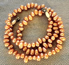 Awesome PEACH Cultured Pearl Vintage Necklace ~19 Inches