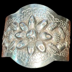 Vtg 1930s MACIEL Mexico Sterling Silver 925 Heavy Repousse Flower Cuff Bracelet