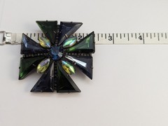 Vtg Juliana Style Large Blue Green Glass Maltese Cross Brooch Pendant 2 1/4″ AB