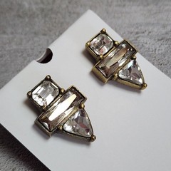 Vintage Silpada Crystal Clear Brass Stud Pierced Earrings