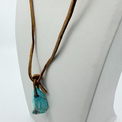 Leather Cord Necklace Faux Turquoise Blue Stone Pendant Casual Minimalist