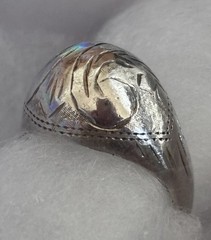 Vintage 925 Sterling Silver Engraved Signet Ring Leaf Floral Design Size 6.5