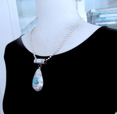 NAVAJO? STERLING PENDANT NECKLACE by AT, 2 1/2 INCHES PENDANT, 19 INCHES CHAIN