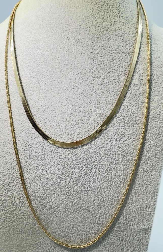 (2) Vintage Monet Gold Tone 23” & 30” Necklaces Herringbone 5mm