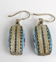 Vtg Russian Rostov Finift Porcelain Enamel Drop Dangle Earrings Double Sided