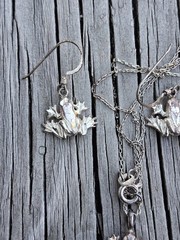 Cute Sterling Silver Frog Necklace & Earrings Set 925 Vintage Jewelry 18″ Chain