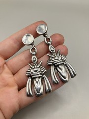Old Pawn Early Mexican Sterling Silver Dangle Earrings Screwback – 2 1/2″