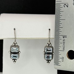 Vintage 925 Sterling Silver Blue Topaz Dangle Earrings French Wire