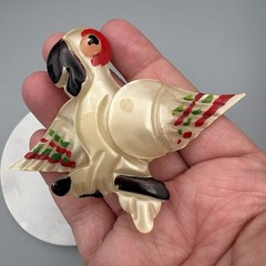 Vintage Lucite Parrot Brooch Reverse Carved Bird Pin 1940s
