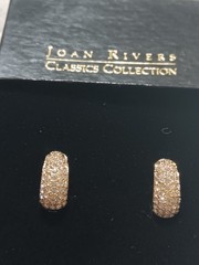 Vtg Joan Rivers Signed Reversible Blue Enamel Pave Rheinstone Pierced Earrings