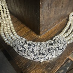 18K White Gold Diamond Filigree Pearl Necklace 15–16” 40g 750 Marked