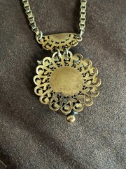 Rolled Gold Antique Grape Bunch Leaf Pendant Necklace Ornate Slide Clasp 1900s
