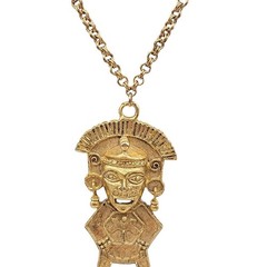 Hobe Statement Pendant Necklace Mayan Inspired 20″ Gold Tone Chain Vintage