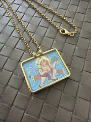 Vintage 18k Gold Hand Painted Indian Charm Pendant Necklace Plated