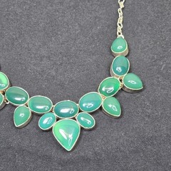 80.5g Sterling Silver 925 Green Chalcedony Statement Necklace Pear Oval Cobochon