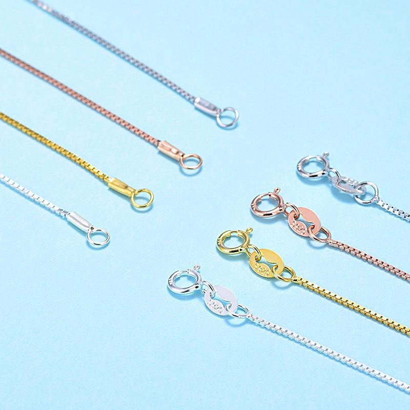 1PC Solid Silver Vermeil 0.6mm Wide Box Chain Necklace Gold/Silver 18″ FESV49