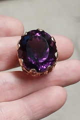 AMETHYST OVAL 14K SOLID GOLD & Diamonds Size 8 RING 26 Grams Huge