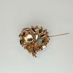 Vintage Blue Aurora Borealis Rhinestone Brooch Pin Flowers Blue Stone