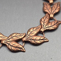 VTG Copper Leaf Link Bracelet 8″ Fold Over Clasp Etched Details Nature Motif