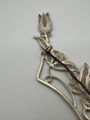 Hand Made EUROPEAN Filigree Brooch 4 in. Silver Lotus Floral