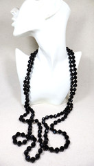 Vintage Art Deco French Jet Necklace 74″ Inch Length Faceted Black Beads