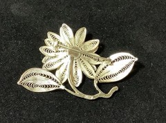 Vintage Sterlling Silver Flower Pin Pearl Center Brooch Marked Silver
