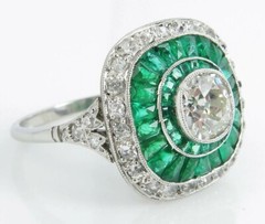 Art Deco Style Lab-Created Diamond Halo Emerald Wedding 14K White Gold FN Ring