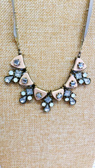 Vintage Liz Claiborne Pink Rhinestone Bib Statement Necklace 18″ Cord Chain