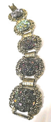 Vintage Judy Lee Iridescent Enamel Gold Tone Book Link Panel Bracelet 7 Inches