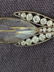 Antique Clear Glass Prong Set Rhinestone Abstract Flower Brooch Pin AS IS D86