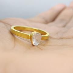 14k Gold Plated Natural Diamond Ring, Rose Cut Diamond 925 Sterling Silver Ring