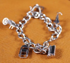 Vintage Mixed Theme Oval Link Curb Charm Bracelet 5 Charms Sterling Silver 6 3/4