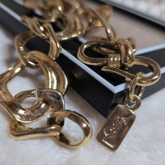 Yves Saint Laurent YSL Chain Necklace Gold Tone Chunky Vintage