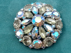 Stunning 2.25″ Diameter Circular 3 Level Rhinestone Costume Jewelry Pin