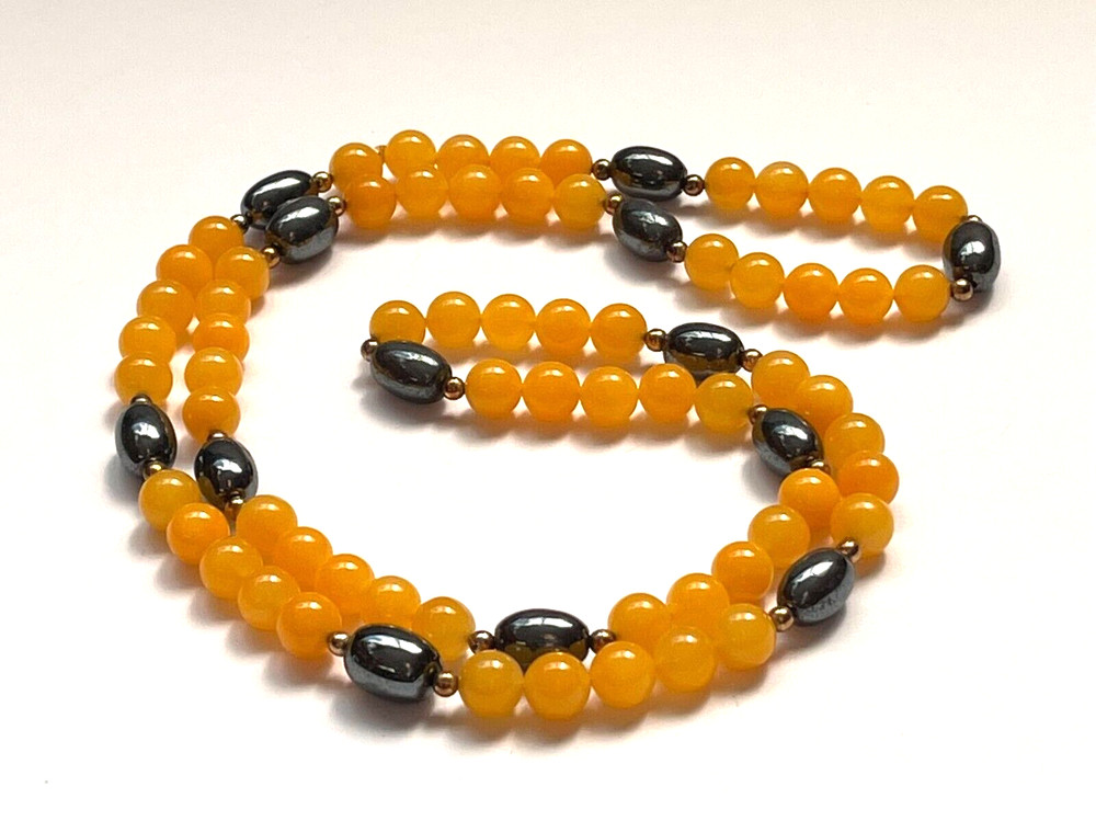 Natural Yellow Stone Beads Necklace No Clasp 28″ L