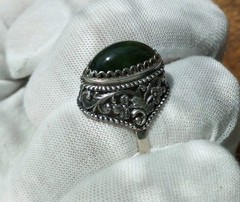 Vintage Soviet Russian Sterling Silver 925 Ring Jade ,Women’s Jewelry Size 7.75