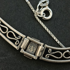 Ethnic Revival Sterling Silver Bib Necklace Israeli Artisan Gold Accent Scroll