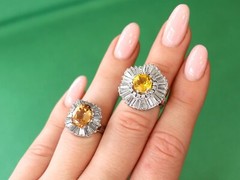 3.60Ct Orange Tourmaline and 2.30Ct Diamond, 18k White Gold Ballerina Ring