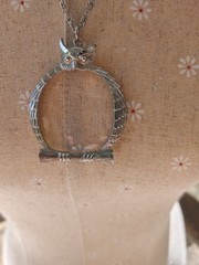 Vintage Silver Tone Magnifying Glass Owl 2” Pendant Necklace 24” Chain
