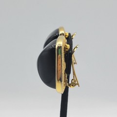 Vintage Les Bernard Square Gold Tone Black Acrylic Cabochon Chunky Clip Earrings