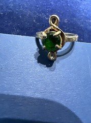 Vintage Sterling Silver Simulated Green Round Shape Gem Stone Ring Size 7