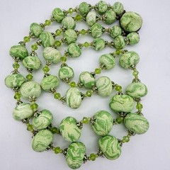 Vtg Faux Jade Necklace Green Sugar Bead Iridescent Large Heavy Statement Japan