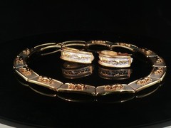 Vintage Two Tone Panther Necklace Set Sculptural Collar & Earrings