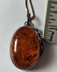 Vintage Large Baltic Amber Antiqued Sterling Silver Large Pendant, Substantial