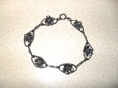 Vtg Sterling Silver Oval Flower Link Bracelet 7 1/2 Inch Art Nouveau Style