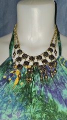 Vintage Y2K GOLD TONE Dangle Medallion Chain Necklace Boho Steampunk Ethnic EUC