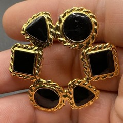 Vintage Anne Klein Shape Wreath Brooch Black Enamel Triangle Circle Square